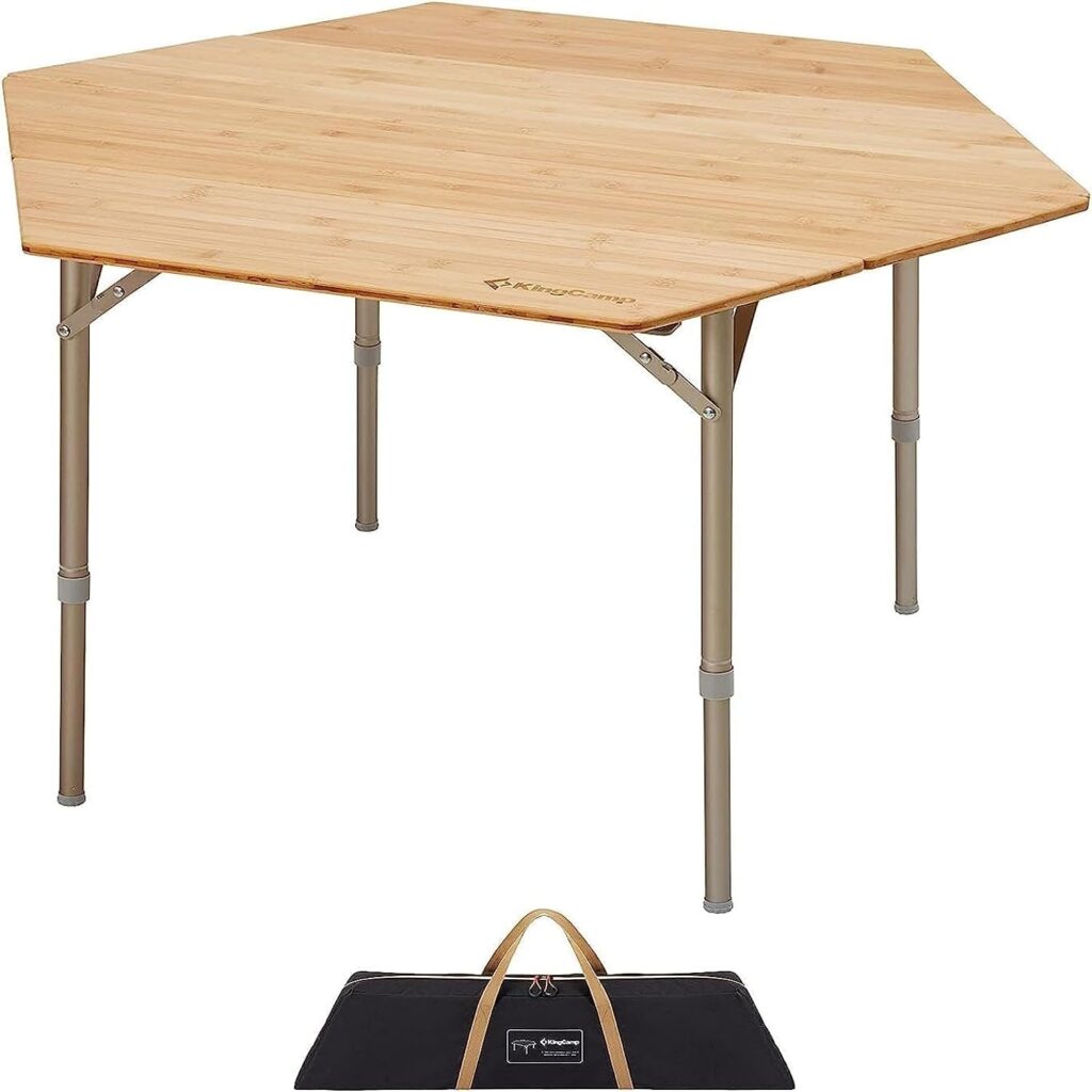 KingCamp アウトドア テーブル 高さ調整可能 折り畳み 竹製